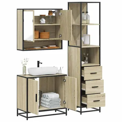 Gossi set mobilier de baie, 3 piese, stejar sonoma, lemn prelucrat