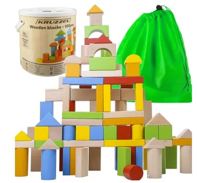 Set joc Kruzzel - Blocuri de lemn, 100 buc