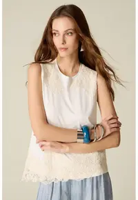 Bluza cu dantela - fara maneci - Alb/Bej deschis