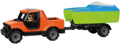 Jucărie pentru copii Lena Truckies - Camionetă cu barcă și remorcă, cu figurină, 35 cm