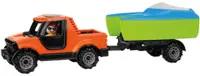 Jucărie pentru copii Lena Truckies - Camionetă cu barcă și remorcă, cu figurină, 35 cm