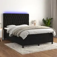 Gossi pat cu arcuri, saltea si led, negru, 140x200 cm, catifea