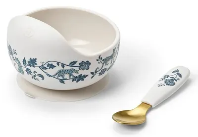 Set de silicon pentru hrănire Elodie - Bol și linguriță, Garden Leo Toile