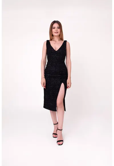 Rochie bodycon din tuid Anemona - Alb/Negru