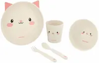 Set de hrănire din bambus KikkaBoo - Cat, roz