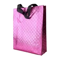 Geantă lucioasă non-woven cu țesătura romb 30x36cm - mov - Default Title