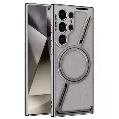 Husa MagSafe Z Protection, Samsung Galaxy S24 Ultra, Antisoc, Leather look, Gri deschis Engros