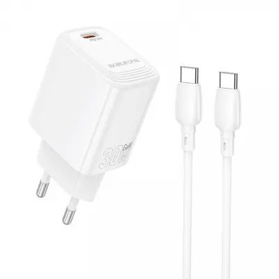 Incarcator Retea Cu Cablu USB-C Borofone BN28 Fuente, 30W, 3A, 1 x USB-C, Alb