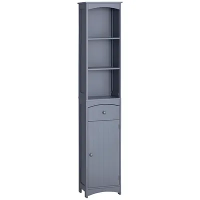 HOMCOM Dulap Înalt de Baie Îngust cu 1 Sertar și 3 Rafturi Deschise Stil Modern 34x24x170 cm Gri | Aosom Romania