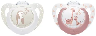Sili conuri din silicon NUK First Choice - 0-6 luni, 2 bucăți, pinguin/girafă