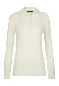 Pulover polo cu model torsade - Alb murdar