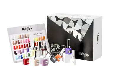 Set Ojă Semipermanentă NAILSUP Infinity Silver 49 Nuante cu Top Coat Tempered și Catalog Cadou