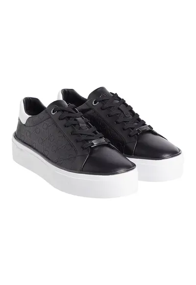 Pantofi sport din piele cu model monograma - Alb/Negru