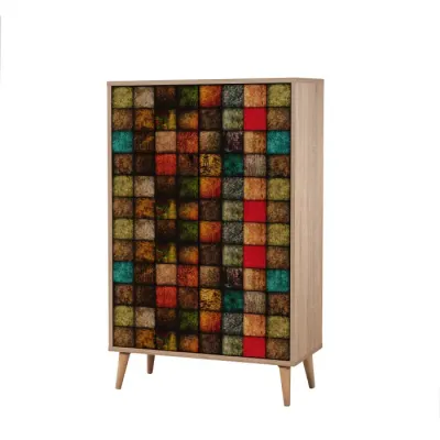 Comoda MULTIBOX, stejar sonoma + multicolor, 80x36x127 cm