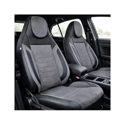 Huse scaune auto universale fractionate Premium cu tetiera fata incorporata negru cu gri Cod: HNG-C509-2
