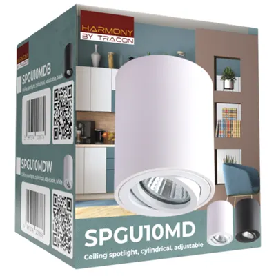 Corp ilum. spot cilindric înclinabil pt. tavan, alb 100-240VAC, 50Hz, 1xGU10, max.35W