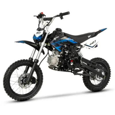 Motocicleta Cross Enduro copii 4T XTR 607M, 125cc, roti 14 12, pornire electromotor, schimbator viteze, culoare negru albastru