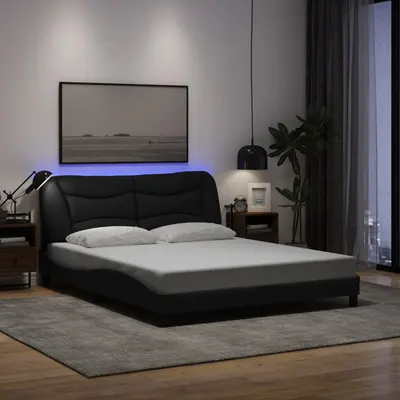 vidaXL Cadru de pat cu LED fără saltea Hvar Negru 160x200 cm Material