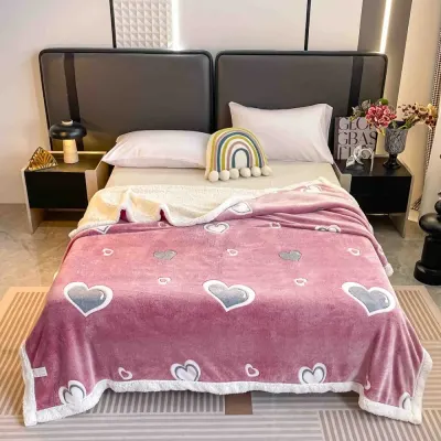 Patura CoCoLiNo cu blanita, 200x230cm, Jojo Home, Roz, Inimioare