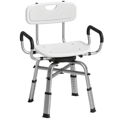 HOMCOM Scaun de Duș Rotativ Reglabil pe Înălțime cu Brațe, Spătar, Capacitate 150 kg, Alb | Aosom Romania