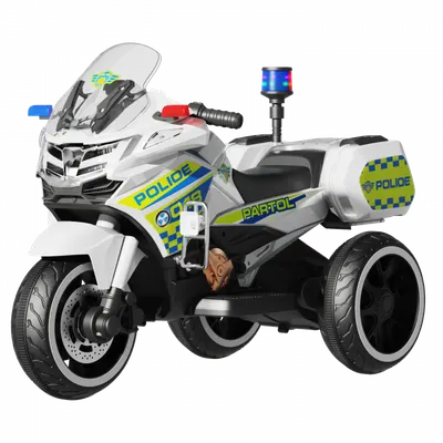 Motocicleta cu 3 roti, Kinderauto POLICE BJML5188 60W, 6V cu scaun tapitat, culoare alba