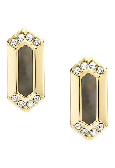 Cercei din otel inoxidabil cu tija si decorati cu cristale si Mother of Pearl - Auriu