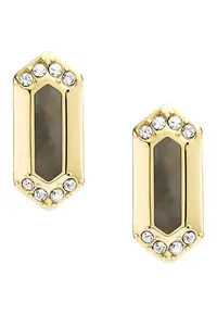 Cercei din otel inoxidabil cu tija si decorati cu cristale si Mother of Pearl - Auriu