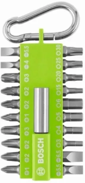 Set de biți cu carabinier Bosch - 21 piese, verde deschis