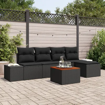 Gossi set 6 piese canapea gradina cu perne ratan poliester negru acacia