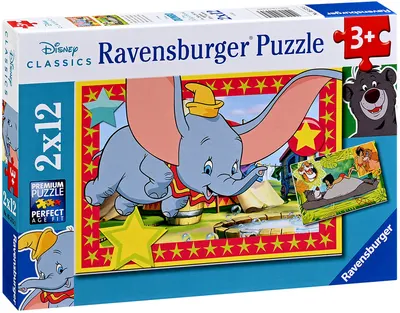 Puzzle penru copii Ravensburger 2 în1 - Chemarea aventurii: Cartea junglei și Dumbo