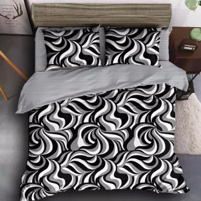 (OFERTA 3 la 199 Lei) Lenjerie pat dublu cu doua feţe, 4 piese, Finet Soft, Negru, abstract