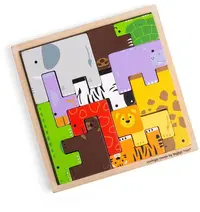 Puzzle din lemn Bigjigs - Tangram cu animale, 12 piese