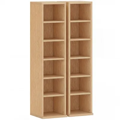 HOMCOM Set de 2 Mobili Suport CD cu Polițe Reglabile, Raft pentru 204 CD-uri Compact, Mobilier cu 12 Compartimente, pentru Living, Dormitor, Birou, 21x22,5x88,5cm, Culoare Lemn | Aosom Romania