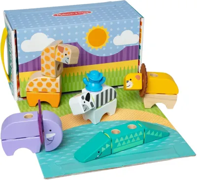 Constructor din lemn Melissa & Doug Blockables - Safari, 34 piese