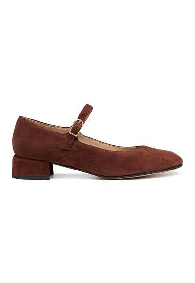 Pantofi Mary Jane de piele intoarsa - Maro cognac