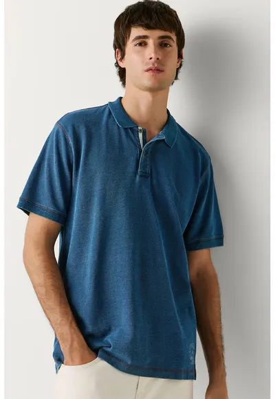 Tricou polo din bumbac Callum - Albastru paun