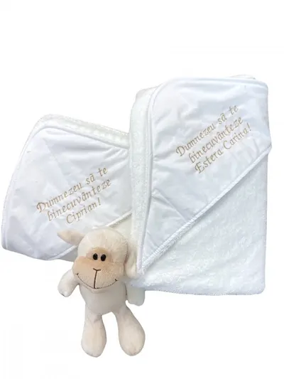 Prosop alb pentru bebelusi Personalizat cu capison 80x80 cm