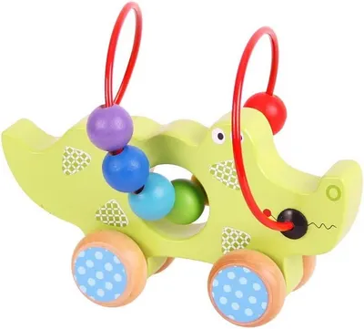 Jucărie de împingere din lemn Bigjigs - Crocodil cu margele