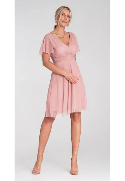 Rochie de petrecere - M1206 - roz - din plasa