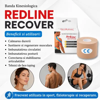 Banda Kinesiologica RedLine Recover, impermeabila 5 cm x 5 m bej