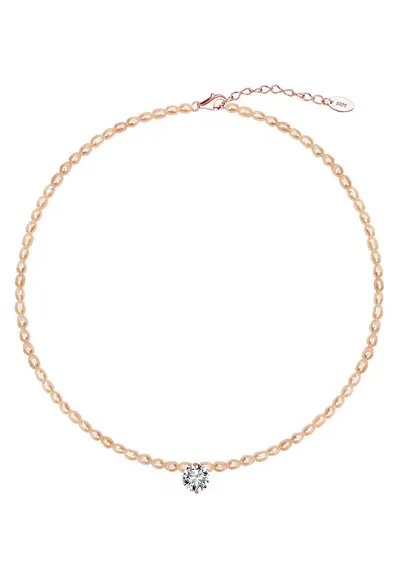 Colier cu Perle Santorini Pearl din Argint 925 Placat cu Aur Roz