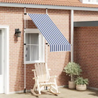 vidaXL Copertină retractabilă manual, dungi albastru și alb, 100 cm