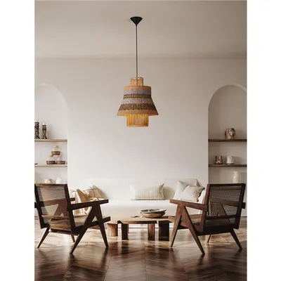 Lampa suspendata MANDE Natural, Albastru & Negru Rope Nisipiu Negru Otel Baza LED E27 · 1x12 Wat 100-240 Volt IP20