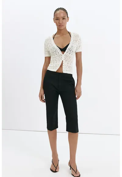 Cardigan cu maneci lungi si perforatii - Ecru