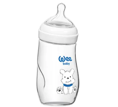 Sticluță de sticlă curbată Wee Baby - Natural, Dog, 260 ml