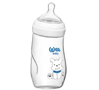 Sticluță de sticlă curbată Wee Baby - Natural, Dog, 260 ml