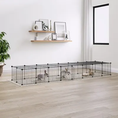 Gossi cusca animale de companie cu usa 36 panouri negru 35x35 cm otel