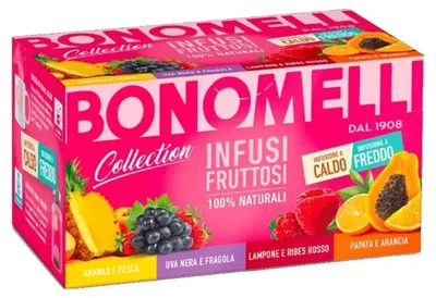 Ceai de fructe cu zmeură, căpșuni, papaya și ananas, 20 plicuri, Bonomelli