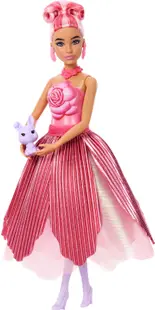 Păpușă Barbie Petal Pop - Barbie cu surpriză, rochie cu trandafir roșu, 30 cm