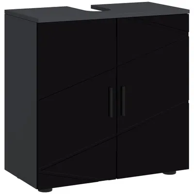 Mobilier de baie cu dulap cu 2 uși, Mobilier de baie din lemn cu poliță reglabilă, 60x30x60cm negru kleankin | Aosom Romania